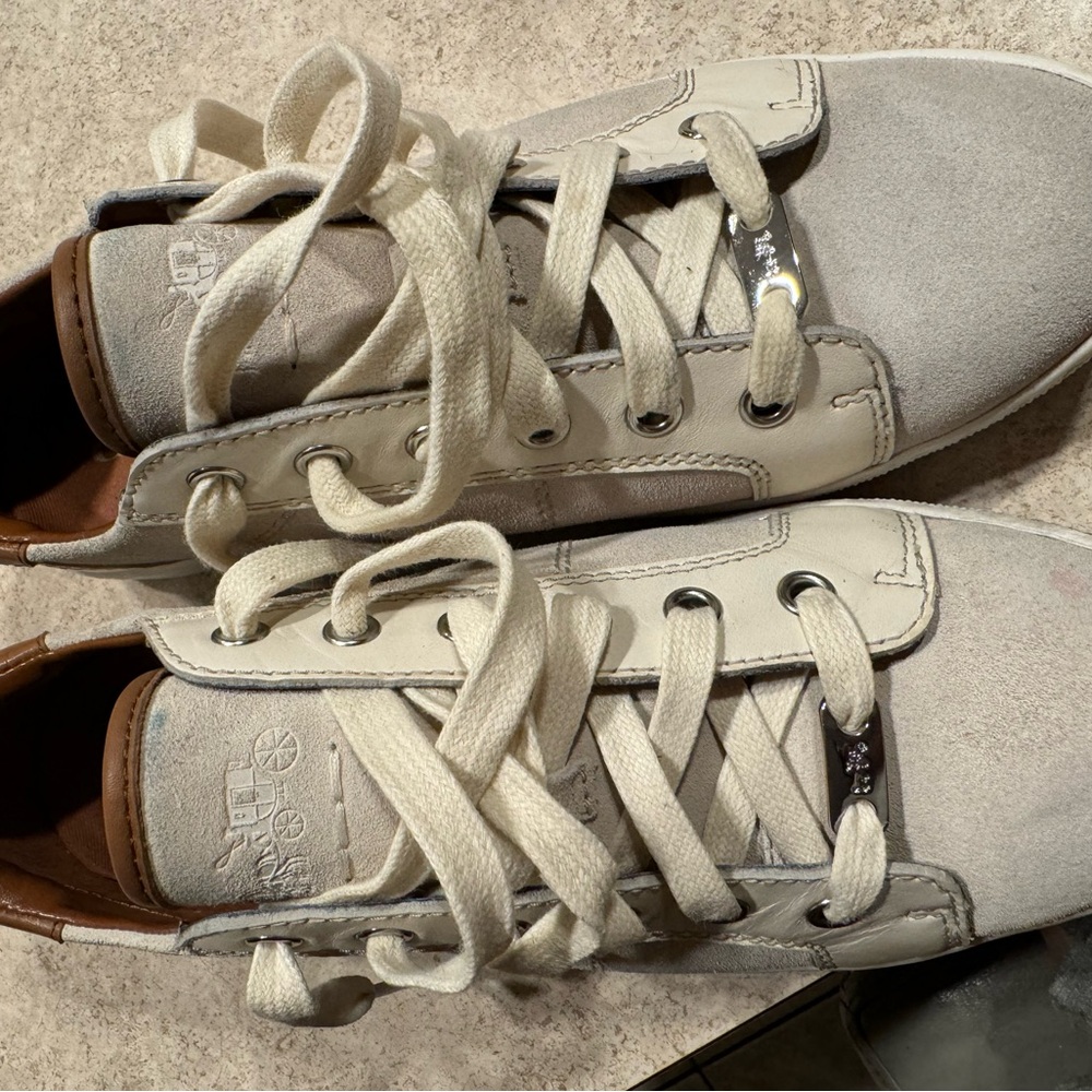 White Leather Sneakers with Brown Accents - Picture 4 of 6